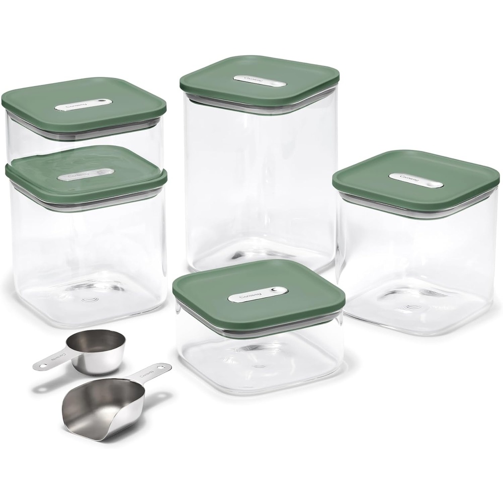 image:imageCaraway 26Piece Ultimate Airtight Glass Food Storage Containers with Lids Scoops Measuring Cups and Organizers  NonToxic BPAFree Stackable SpaceSaving Containers for Pantry  CreamSage