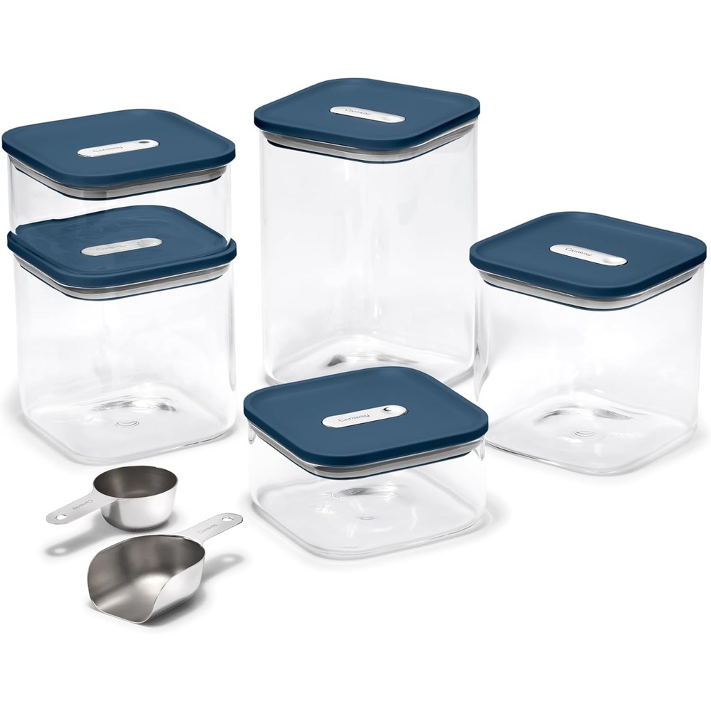 image:imageCaraway 26Piece Ultimate Airtight Glass Food Storage Containers with Lids Scoops Measuring Cups and Organizers  NonToxic BPAFree Stackable SpaceSaving Containers for Pantry  CreamNavy