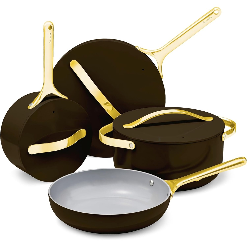 image:imageCaraway 31Piece Ceramic Cookware Bundle Fry Pans Saucepans Saut Pan Dutch Oven Petite Cooker Stir Fry Rondeau Stock Pot Grill amp Griddle Pans Roasting Pan Racks Organizers NavyBlack
