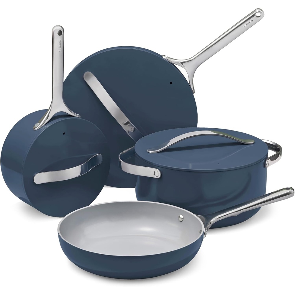 image:imageCaraway 31Piece Ceramic Cookware Bundle Fry Pans Saucepans Saut Pan Dutch Oven Petite Cooker Stir Fry Rondeau Stock Pot Grill amp Griddle Pans Roasting Pan Racks Organizers NavyNavy