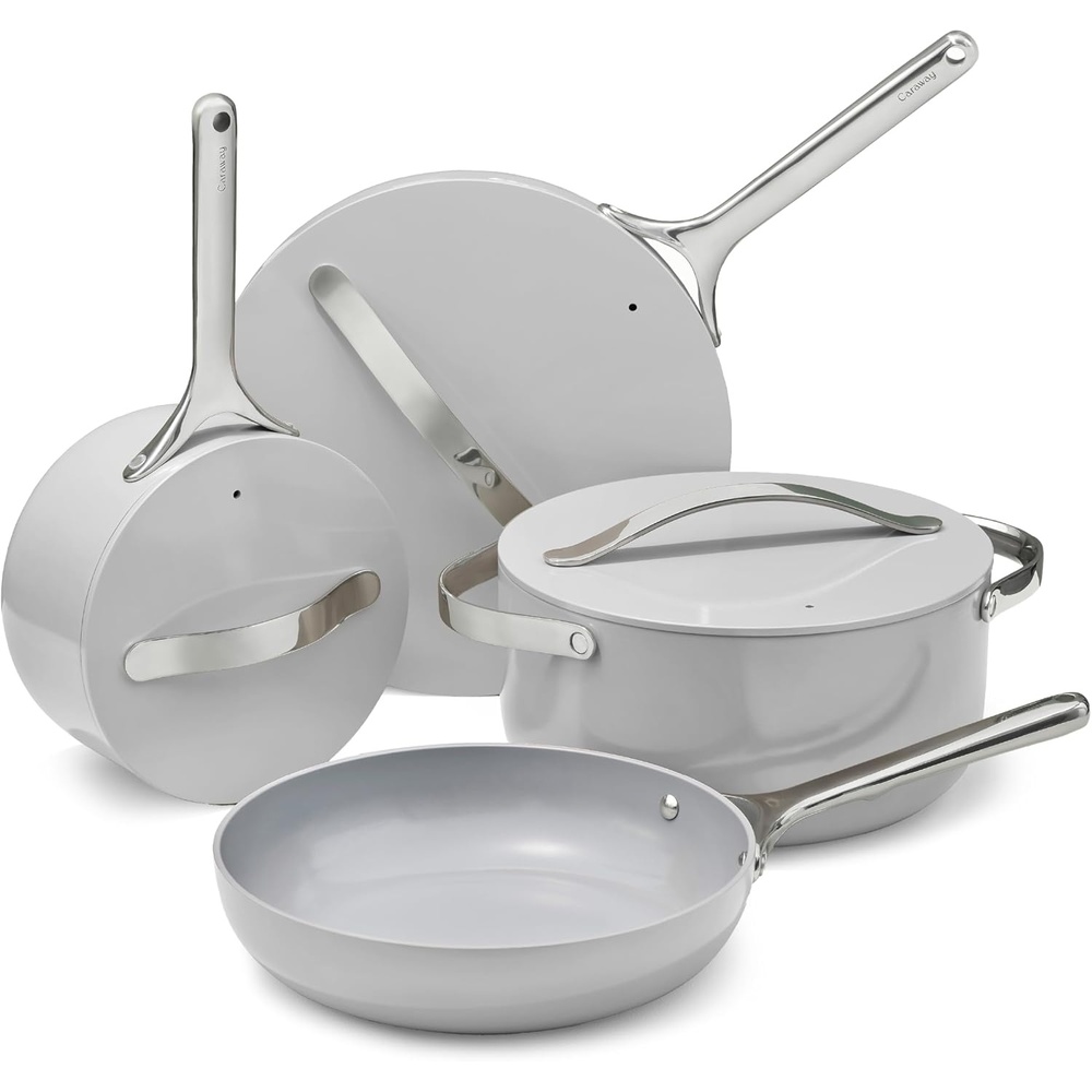 image:imageCaraway 31Piece Ceramic Cookware Bundle Fry Pans Saucepans Saut Pan Dutch Oven Petite Cooker Stir Fry Rondeau Stock Pot Grill amp Griddle Pans Roasting Pan Racks Organizers NavyGray