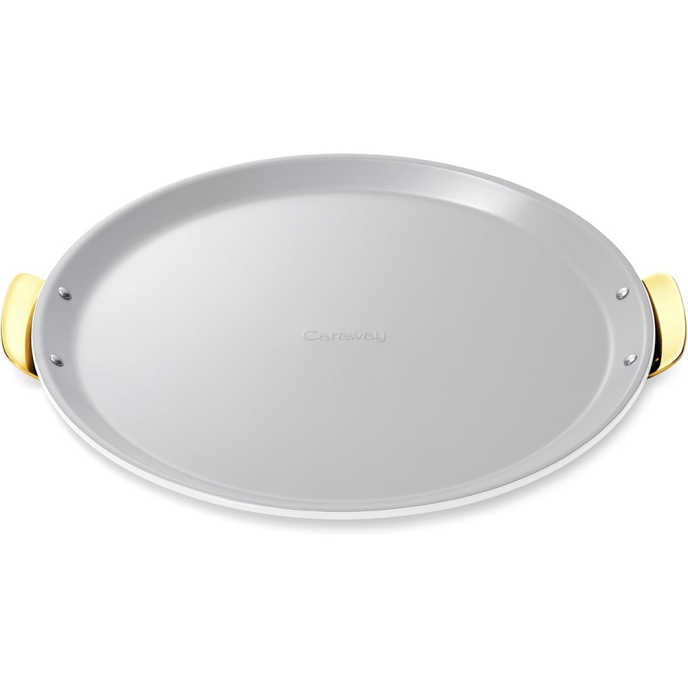image:imageCaraway Pizza Pan 15 NonStick Ceramic Baking Pan with Handles Oven Safe up to 550F NonToxic PTFE amp PFOA Free PerracottaWhite