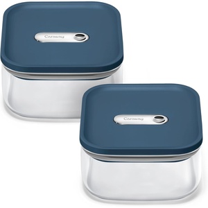 Caraway 2.5qt Glass Airtight Food Storage Containers with Lids – Non-Toxic, BPA-Free Kitchen Storage Container – Stackable, Space-Saving Airtight Containers for Pantry, Dry Goods – 6 Pack – Navy(Navy)