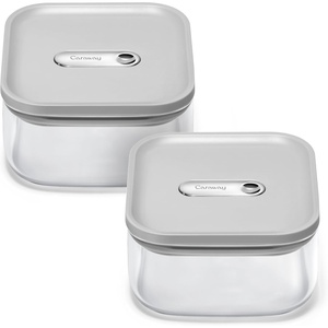 Caraway 2.5qt Glass Airtight Food Storage Containers with Lids – Non-Toxic, BPA-Free Kitchen Storage Container – Stackable, Space-Saving Airtight Containers for Pantry, Dry Goods – 6 Pack – Navy(Gray)