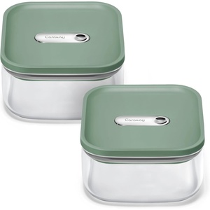 Caraway 2.5qt Glass Airtight Food Storage Containers with Lids – Non-Toxic, BPA-Free Kitchen Storage Container – Stackable, Space-Saving Airtight Containers for Pantry, Dry Goods – 6 Pack – Navy(Sage)