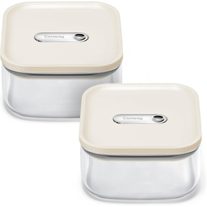 Caraway 2.5qt Glass Airtight Food Storage Containers with Lids – Non-Toxic, BPA-Free Kitchen Storage Container – Stackable, Space-Saving Airtight Containers for Pantry, Dry Goods – 6 Pack – Navy(Cream)