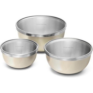 Caraway 6-Piece Mixing Bowl Set with Lids – 6 qt, 4 qt, 2 qt Stainless Steel Bowls with Tempered Glass Lids – Non-Toxic, PFAS-Free – Navy(Cream)