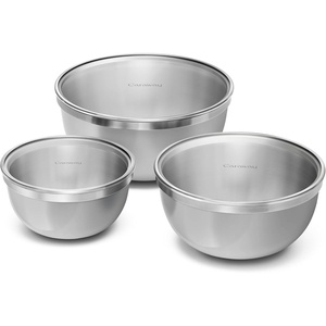 Caraway 6-Piece Mixing Bowl Set with Lids – 6 qt, 4 qt, 2 qt Stainless Steel Bowls with Tempered Glass Lids – Non-Toxic, PFAS-Free – Navy(Gray)