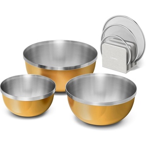 Caraway 6-Piece Mixing Bowl Set with Lids – 6 qt, 4 qt, 2 qt Stainless Steel Bowls with Tempered Glass Lids – Non-Toxic, PFAS-Free – Navy(Marigold)