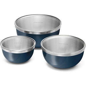 Caraway 6-Piece Mixing Bowl Set with Lids – 6 qt, 4 qt, 2 qt Stainless Steel Bowls with Tempered Glass Lids – Non-Toxic, PFAS-Free – Navy(Navy)