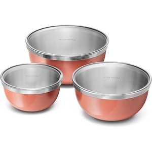 Caraway 6-Piece Mixing Bowl Set with Lids – 6 qt, 4 qt, 2 qt Stainless Steel Bowls with Tempered Glass Lids – Non-Toxic, PFAS-Free – Navy(Perracotta)