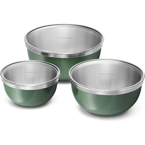 Caraway 6-Piece Mixing Bowl Set with Lids – 6 qt, 4 qt, 2 qt Stainless Steel Bowls with Tempered Glass Lids – Non-Toxic, PFAS-Free – Navy(Sage)