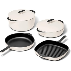 Caraway 8-Piece Enameled Cast Iron Set – 10.5” Skillet, Grill Pan, 3.5 qt Braiser Pan, 6.5 qt Dutch Oven with Lid and Organizers – Non-Toxic 3-Layer Enamel Coating – No Seasoning Required – Cream(Cream)