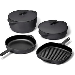 Caraway 8-Piece Enameled Cast Iron Set – 10.5” Skillet, Grill Pan, 3.5 qt Braiser Pan, 6.5 qt Dutch Oven with Lid and Organizers – Non-Toxic 3-Layer Enamel Coating – No Seasoning Required – Cream(Charcoal)