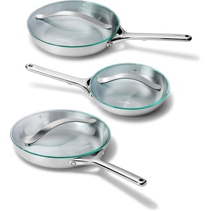 Caraway Stainless Steel Fry Pan Set With Glass Lids (2x 10.5″ & 1x 8″) – 5-Ply Stainless Steel Pan – Oven Safe & Stovetop Agnostic – Non Toxic, PTFE & PFOA Free