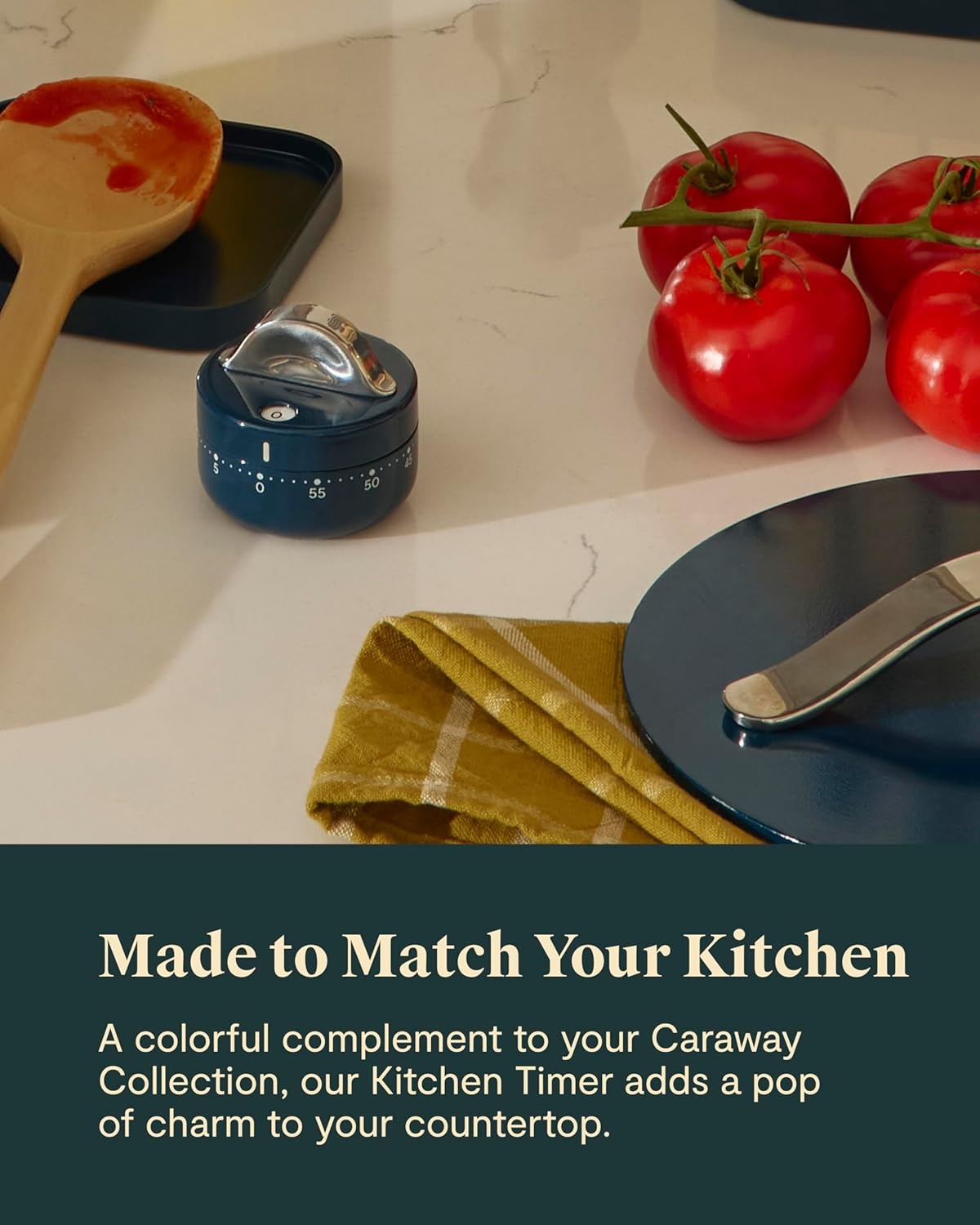 image:imageCaraway Mechanical Kitchen Timer Stainless Steel 60 Minute Wind Up Timer Side and Top Display for Cooking Baking and Daily Routines CreamNavy