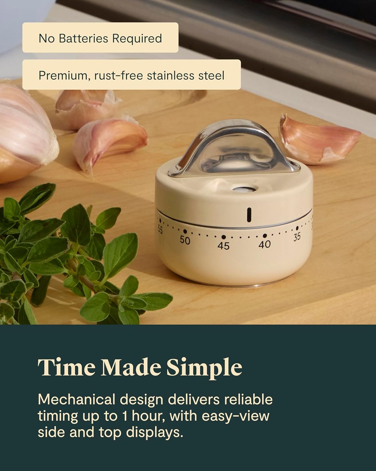 image:imageCaraway Mechanical Kitchen Timer Stainless Steel 60 Minute Wind Up Timer Side and Top Display for Cooking Baking and Daily Routines CreamNavy